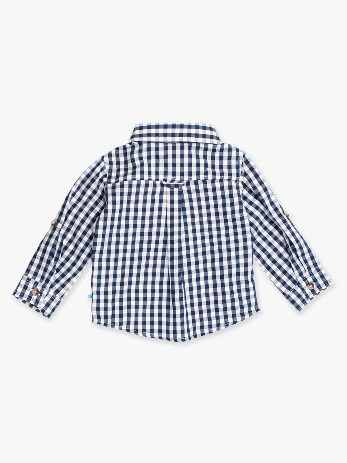 Boys Classic Dark Navy Gingham Long Sleeve Button Down Shirt: Navy