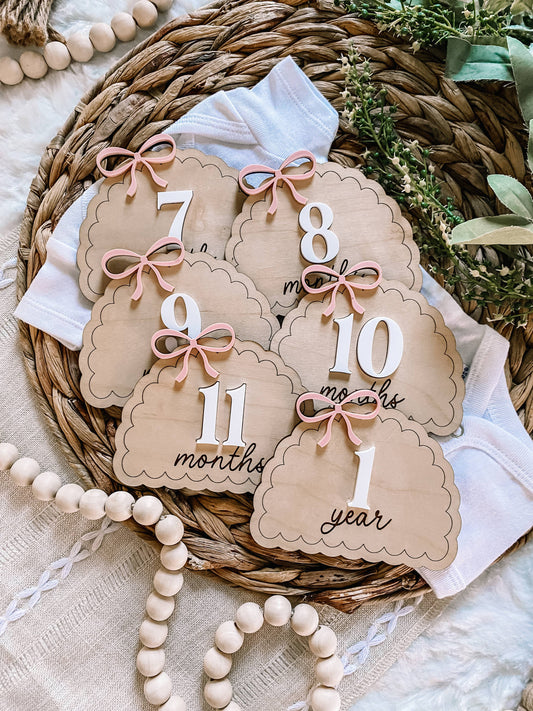 Wooden Monthly Milestone Set - Dainty Bows : Blush