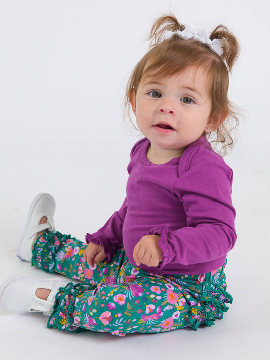 Baby Girls Plum Tart Knit Long Sleeve Ruffle Bodysuit