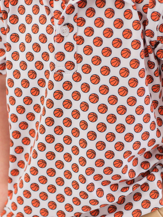 Boys Basketball Madness Knit Short Sleeve Performance Polo: Orange