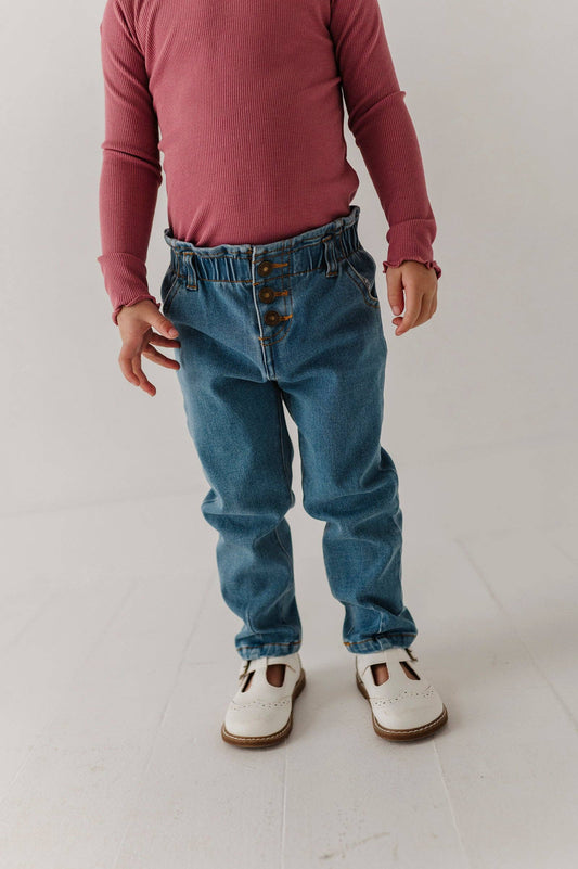 Babysprouts Girl's Paperbag Denim Pants: Mid Blue Wash