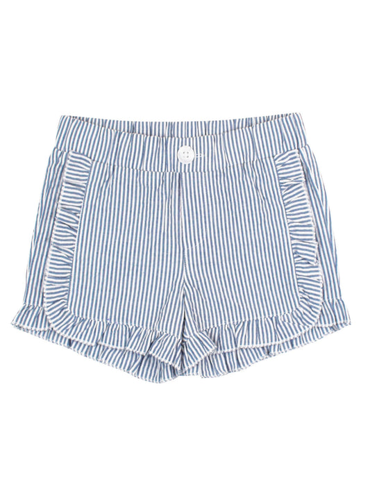 Toddler Girls Blue Seersucker Ruffle Trim Woven Shorts: Blue