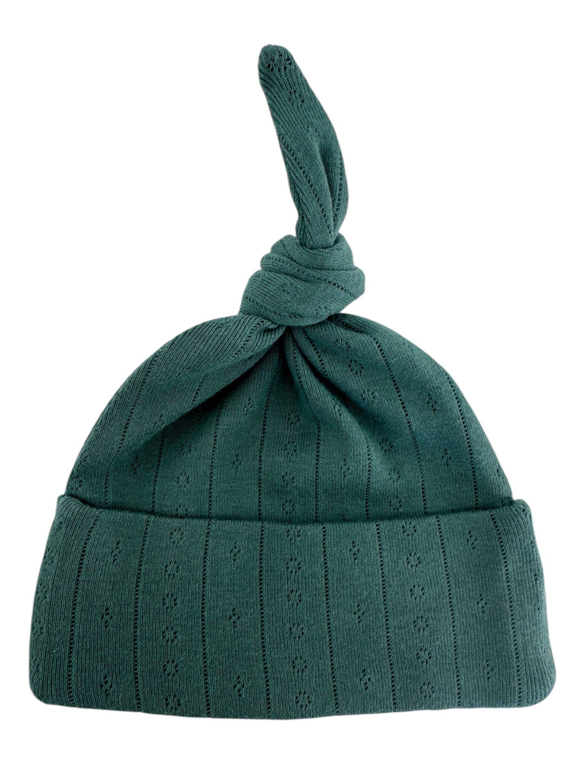 Pine / Organic Pointelle Beanie: 0 - 3 mo.