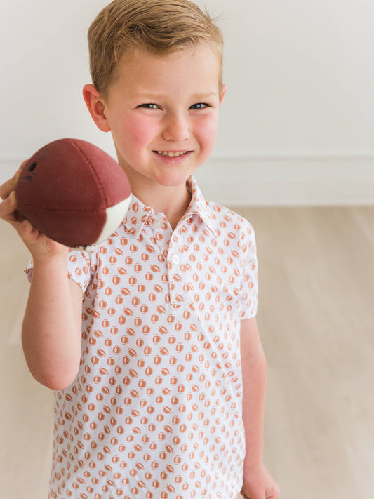 Boys Football Frenzy Knit Short Sleeve Performance Polo: White