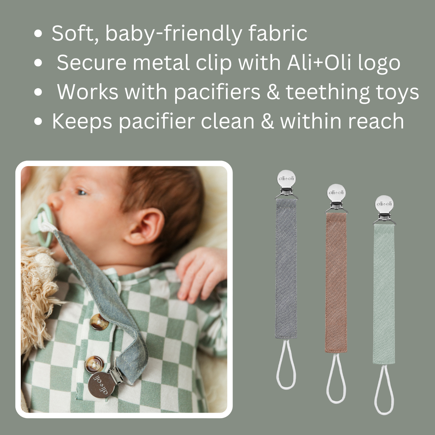 Ali+Oli Linen Pacifier Clips (set of 3): Sky
