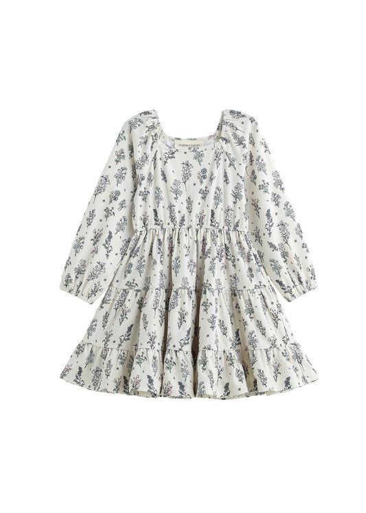 Gracie Long Sleeve Floral Print Tiered A Line Dress: Purple