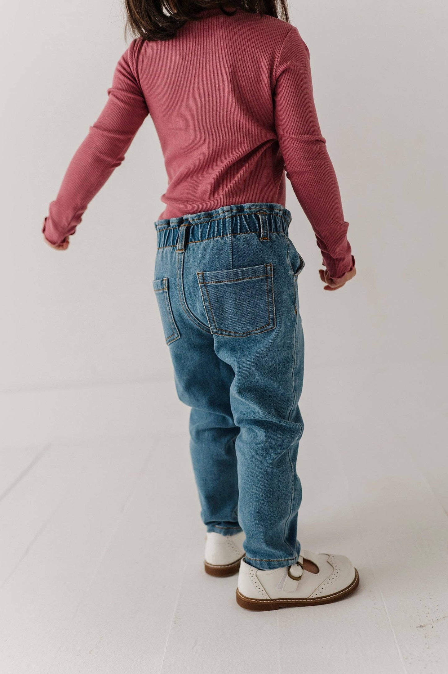 Babysprouts Girl's Paperbag Denim Pants: Mid Blue Wash