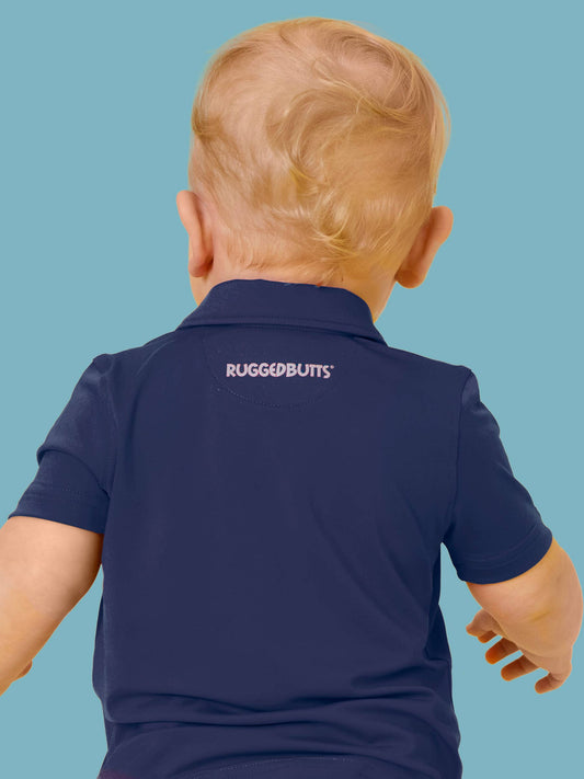 Boys Dark Navy Knit Short Sleeve Performance Polo: Blue