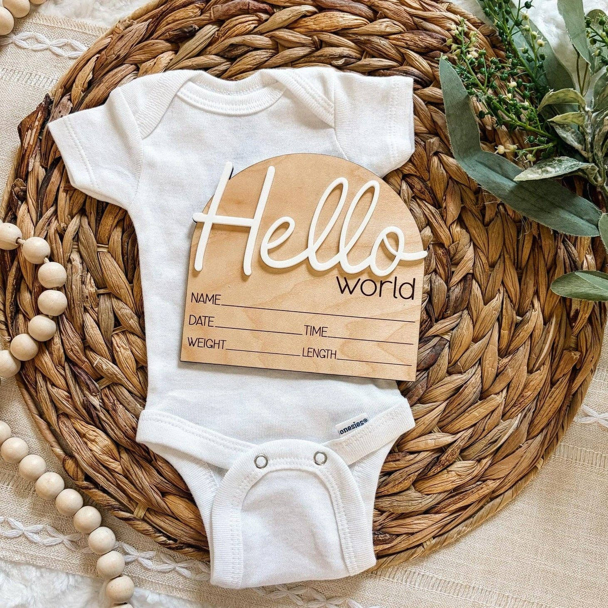 Hello World Birth Announcement Sign - Cursive: Evergreen