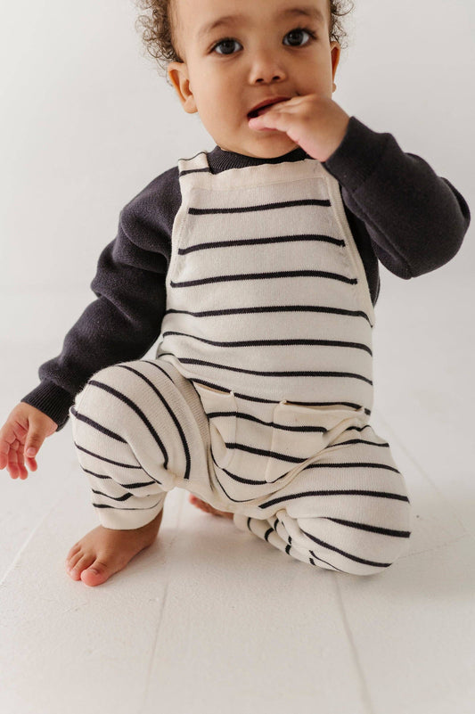 Babysprouts Knit Pocket Overalls: Charcoal Stripe