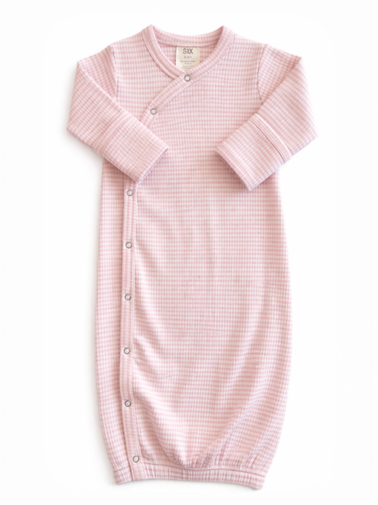 Pink Stripe / Ribbed Gown: 0-3M