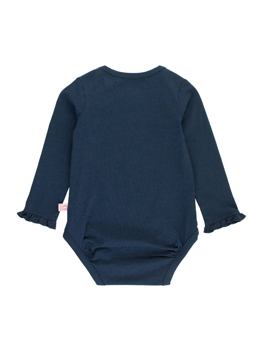 Baby Girls Dark Navy Knit Long Sleeve Ruffle Bodysuit