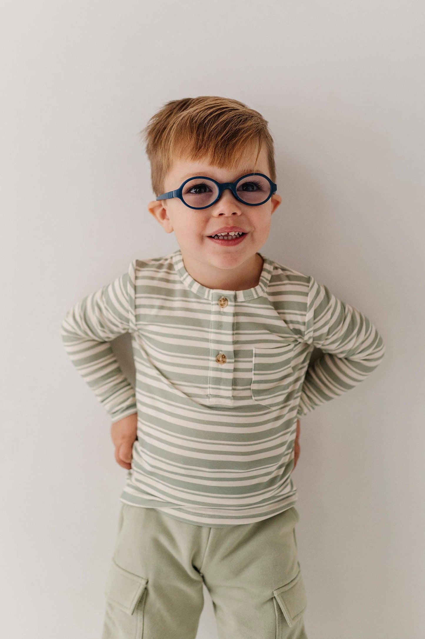 Babysprouts Boy's Long Sleeve Henley Shirt: Sage Stripe