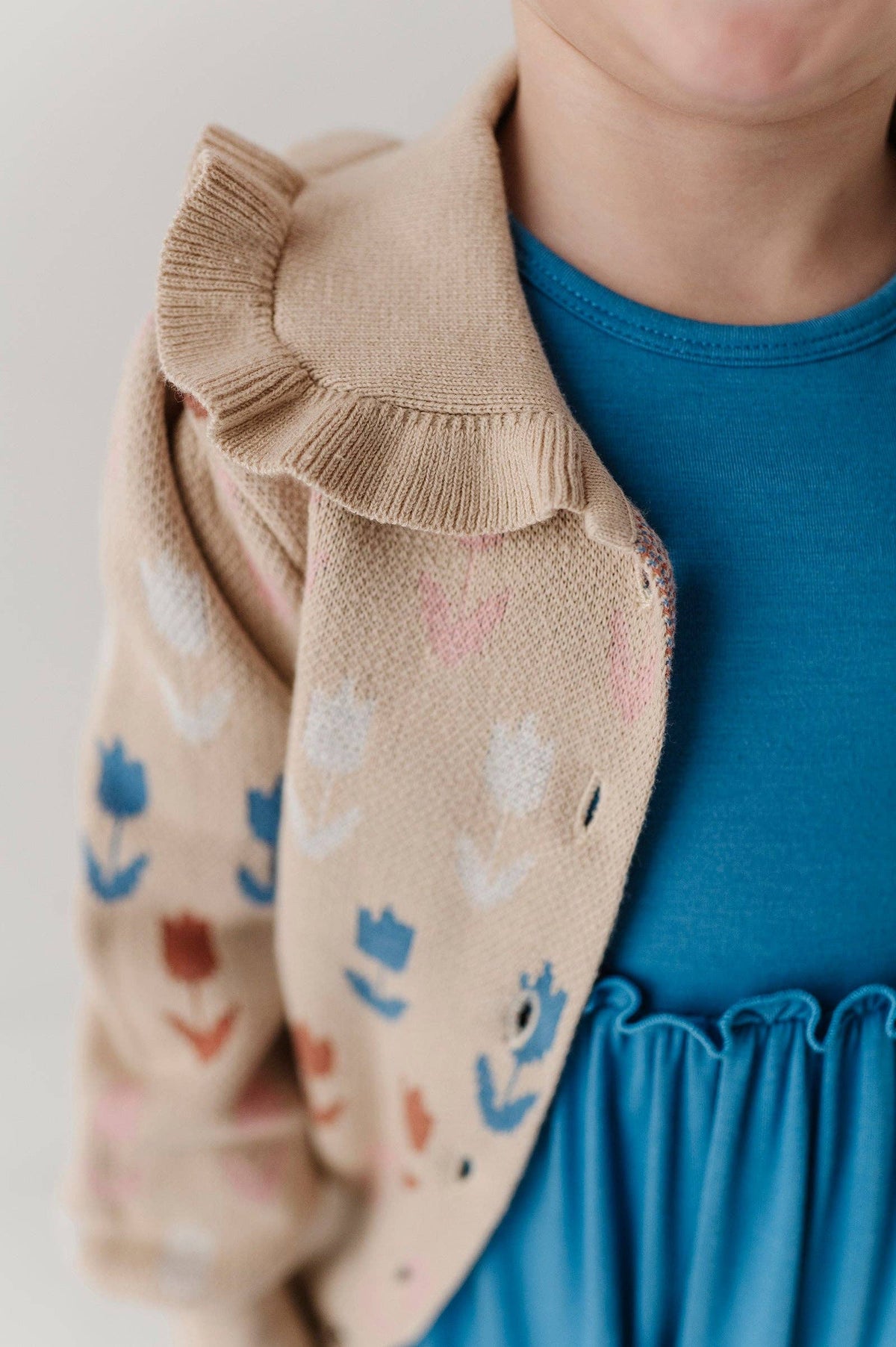 Babysprouts Girl's Floral Knit Cardigan: Beige Tulip Intarsia