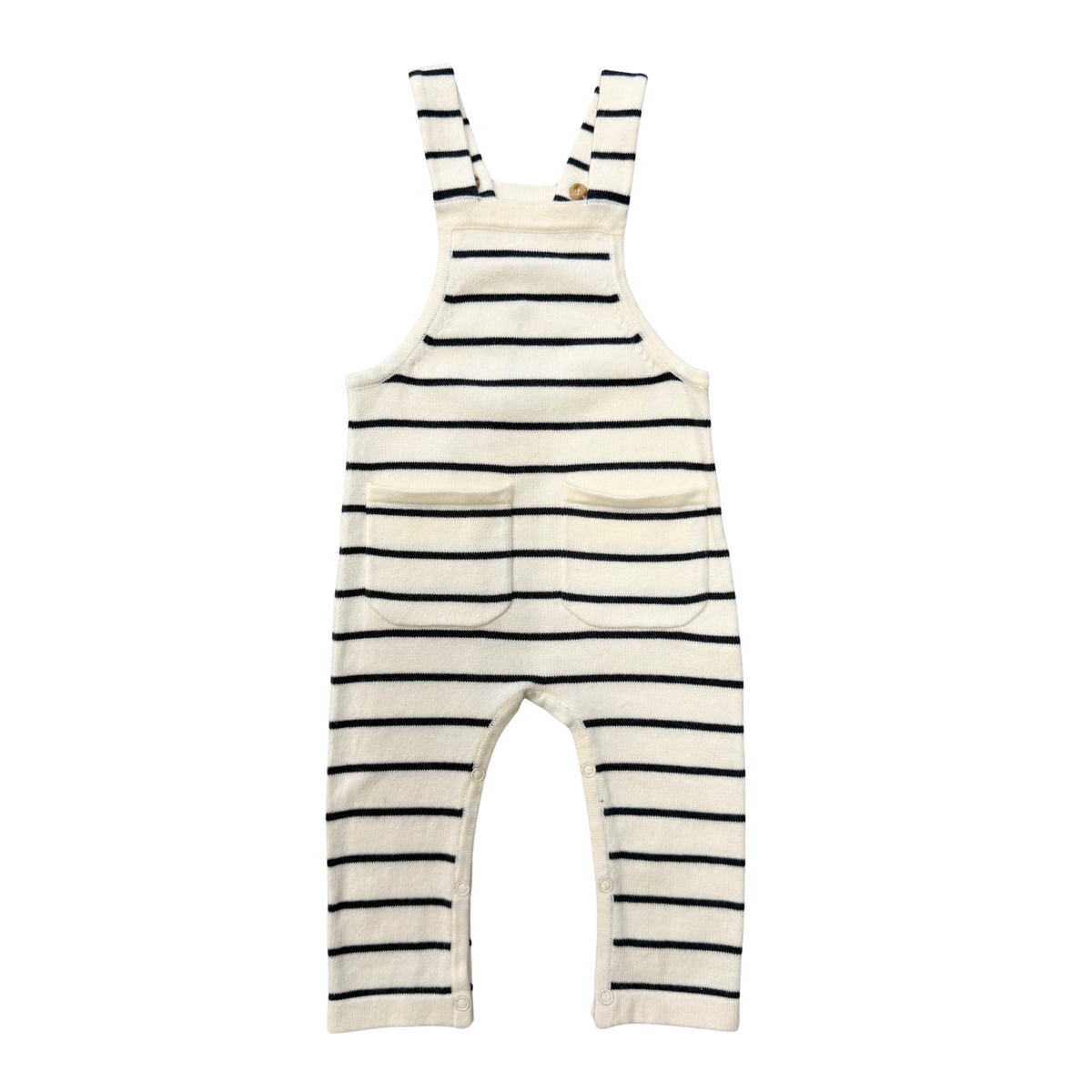 Babysprouts Knit Pocket Overalls: Charcoal Stripe
