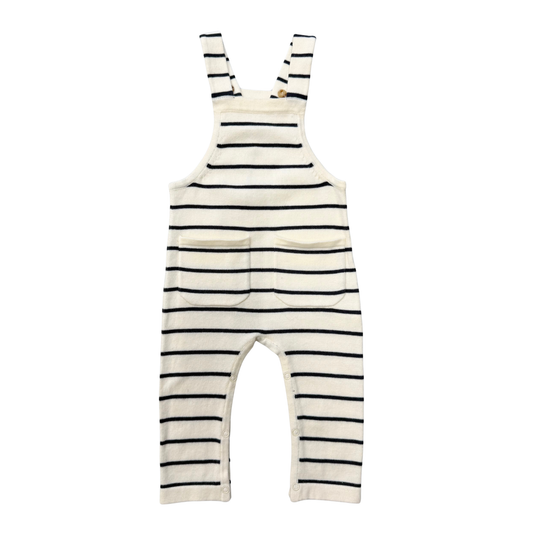 Babysprouts Knit Pocket Overalls: Charcoal Stripe