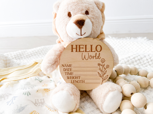 Birth Announcement Wood Stat Plaque - Wildflower 3: 5 inch round