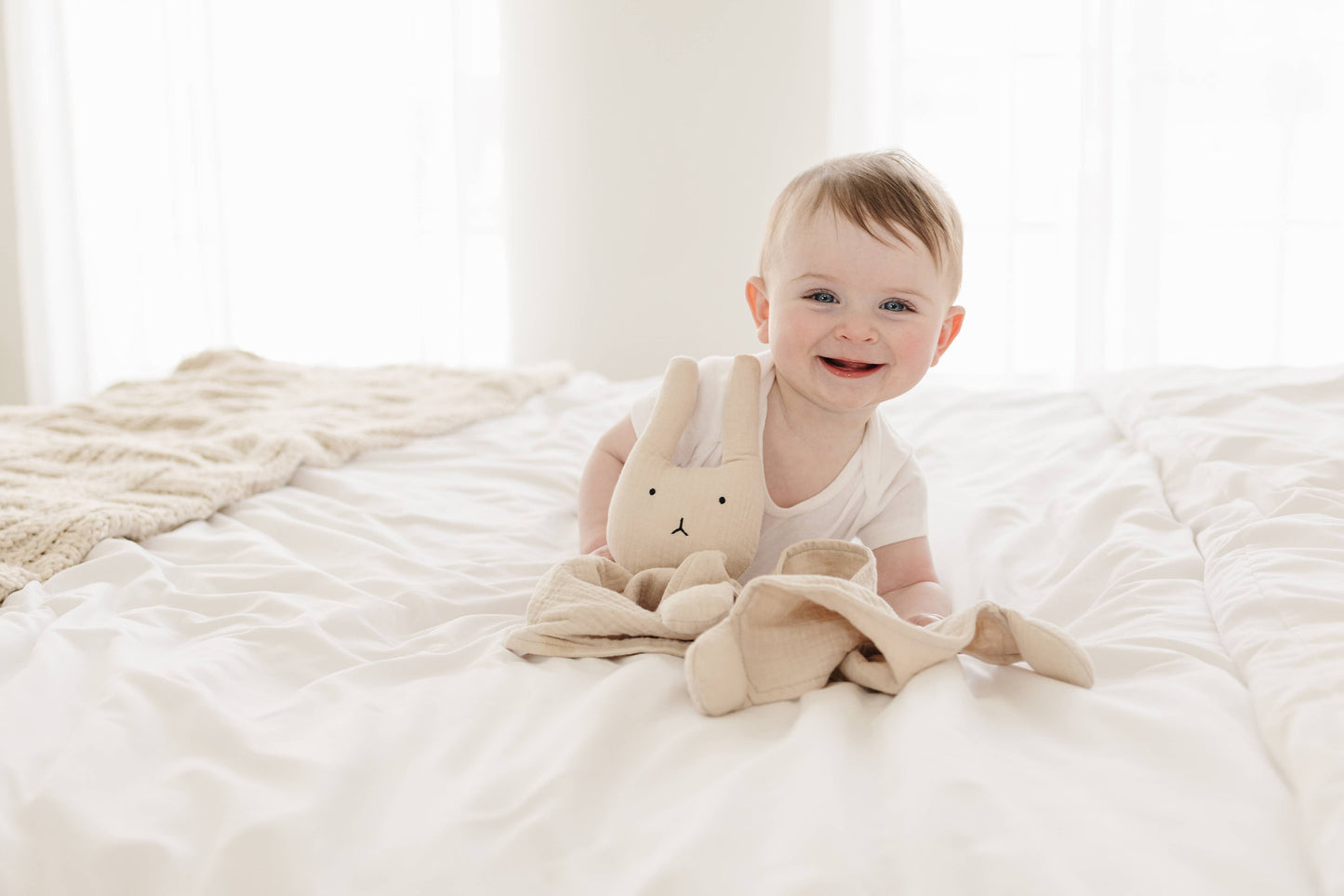 Organic Cotton Muslin Natural Sand Bunny Lovey Blanket