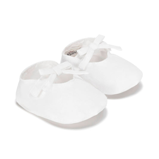 Linen Bow Soft Shoe: Soft White Linen Bow / 0-3 Months