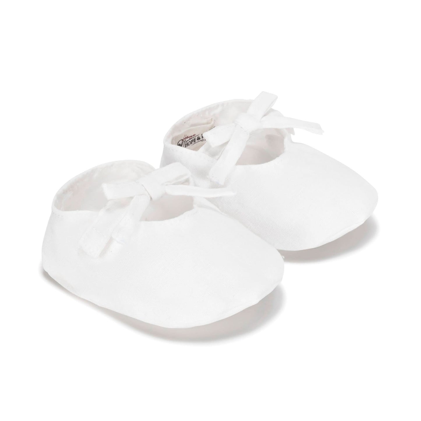 Linen Bow Soft Shoe: Soft White Linen Bow / 3-6 Months
