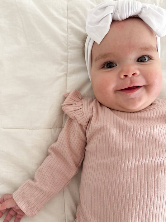 Ribbed Organic Bodysuit/Pearl
