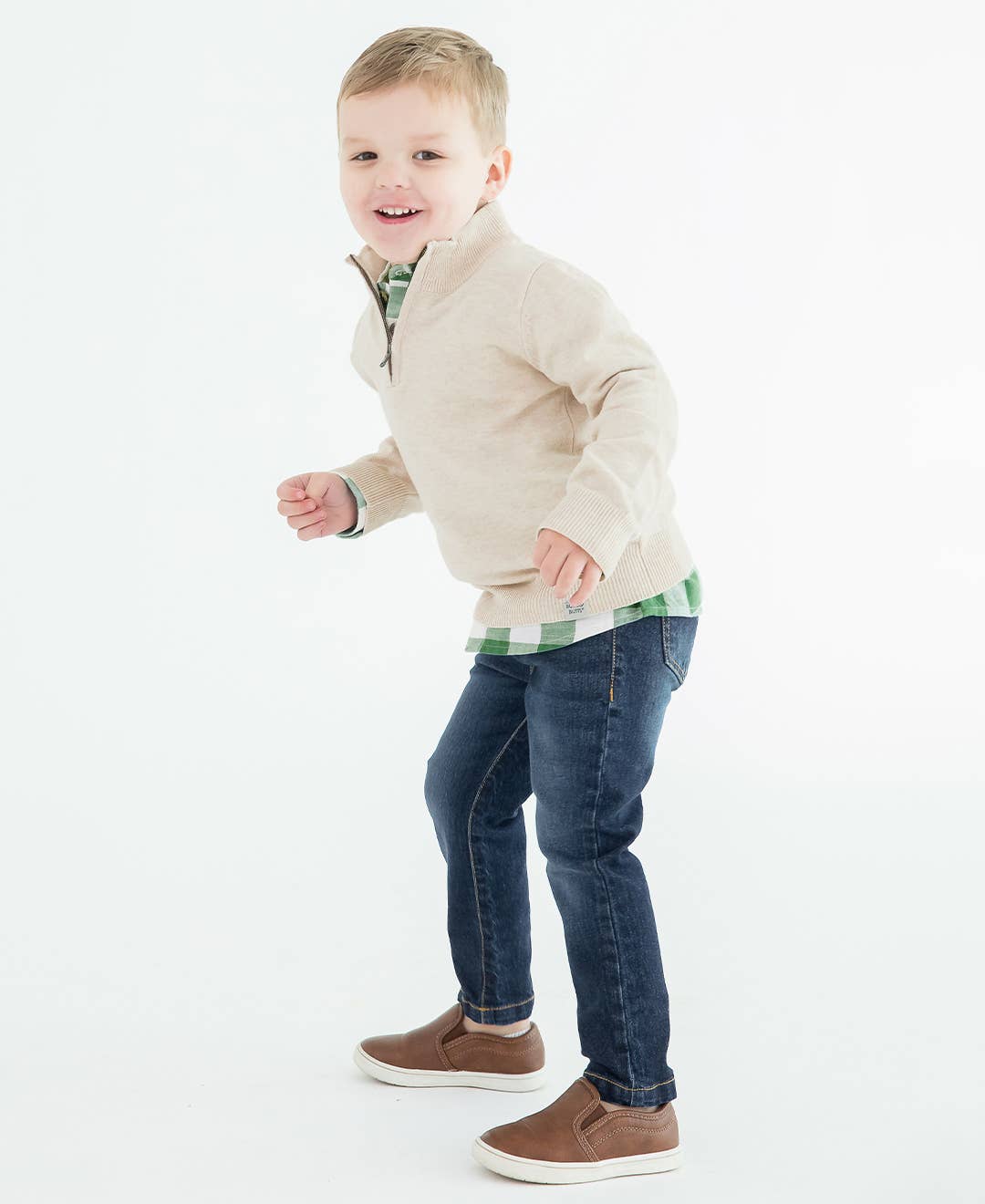 Boys Heather Oatmeal Quarter-Zip Sweater: Off-White