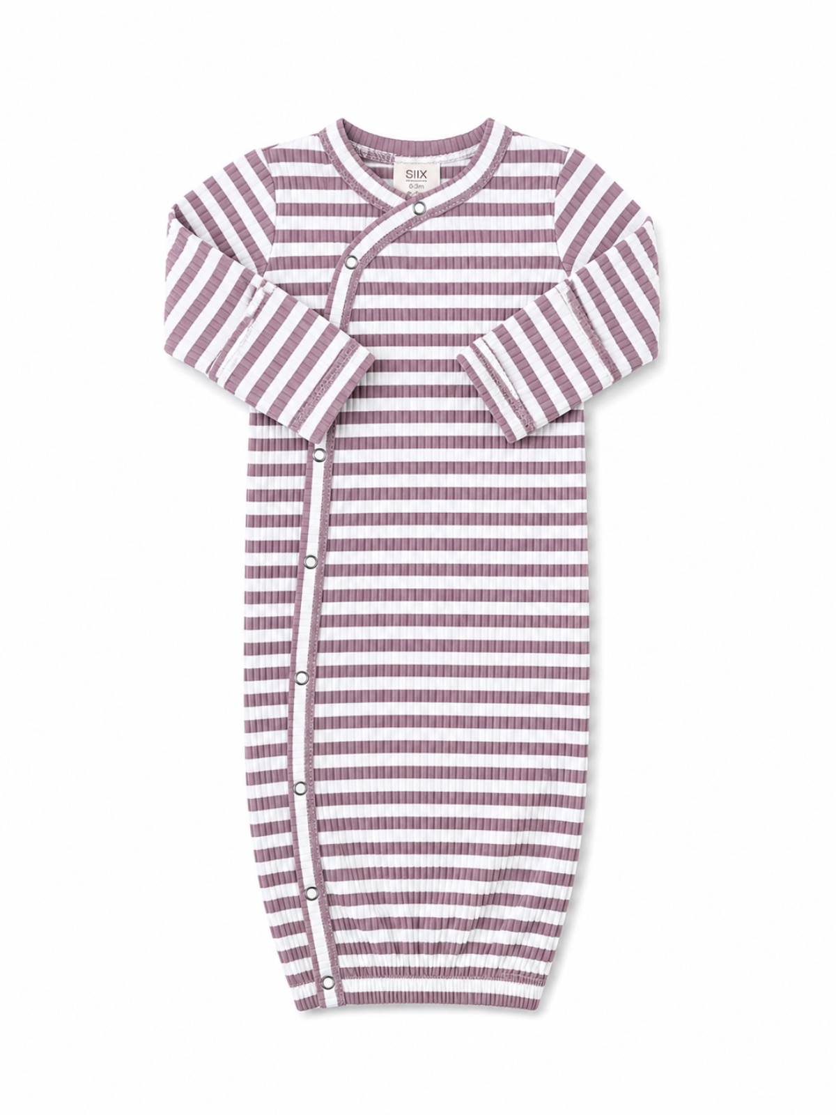 Violet Stripe / Ribbed Gown: 0-3M
