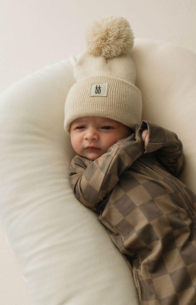 Bamboo Zip Pajamas | Faded Brown Checkerboard: 6-12 Months