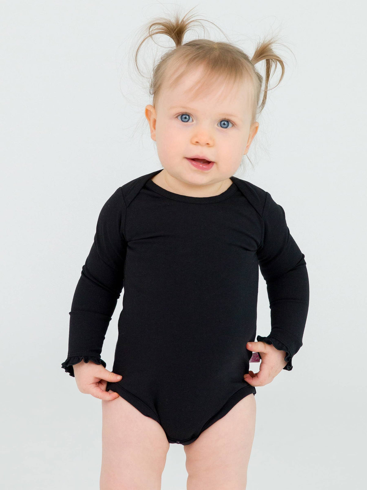 Baby Girls Black Knit Long Sleeve Ruffle Bodysuit
