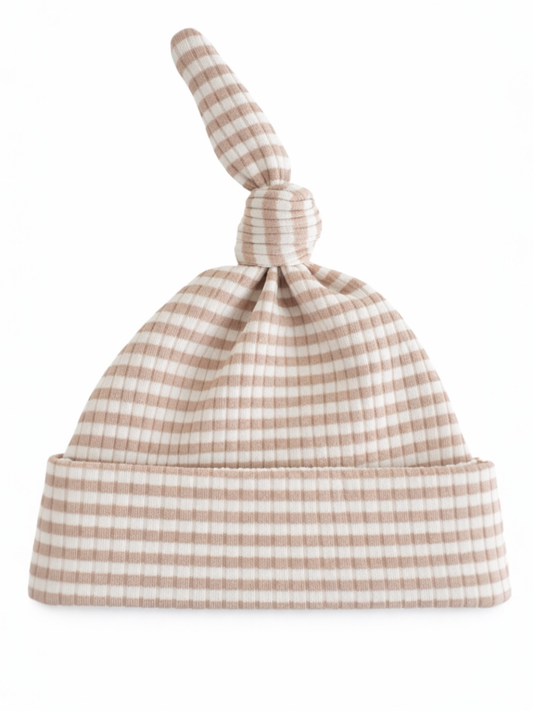 Tan Stripe / Ribbed Beanie: 0-3M