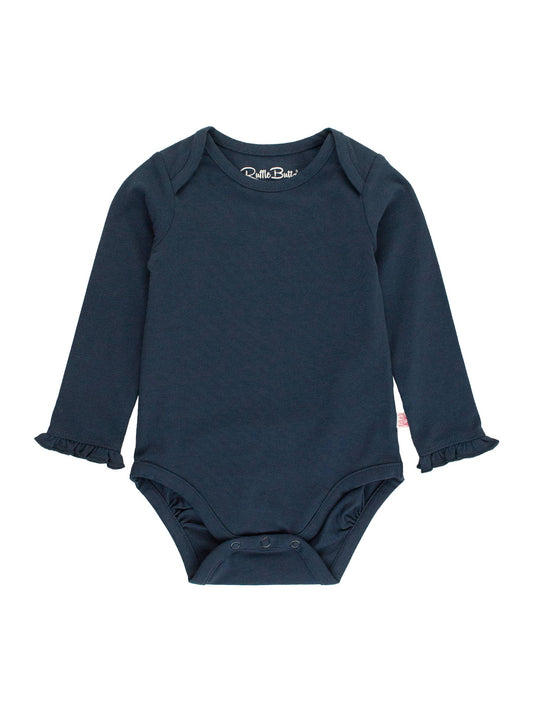 Baby Girls Dark Navy Knit Long Sleeve Ruffle Bodysuit
