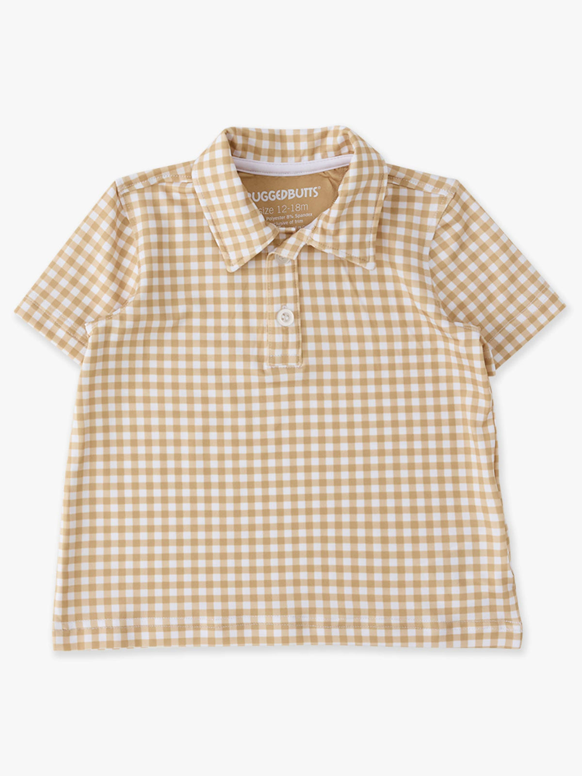 Boys Khaki Mini Gingham Knit Short Sleeve Performance Polo: Brown