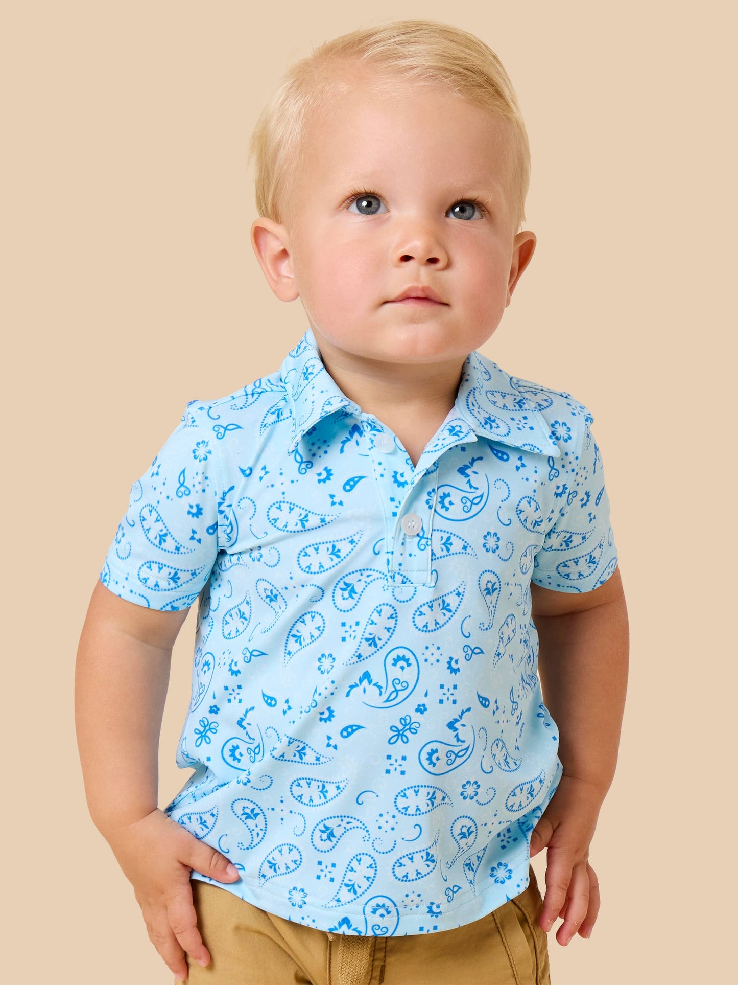 Boys Blue Western Bandana Knit Short Sleeve Performance Polo: Blue