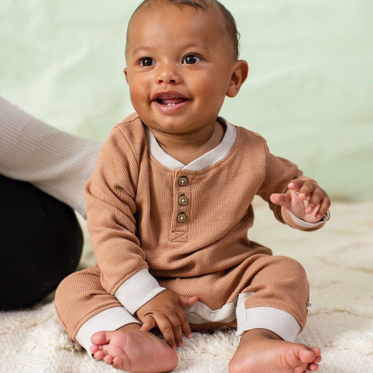Henley Baby Boy Camel Jumpsuit
