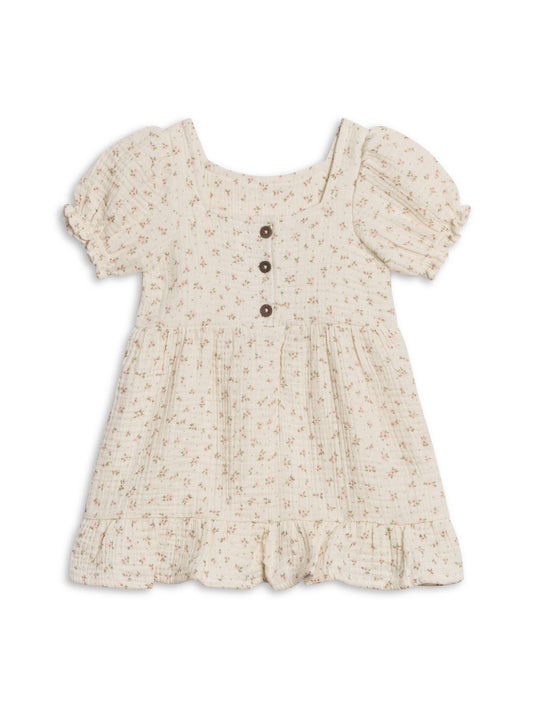 Celine Muslin Square Neck Dress - Camellia Floral / Shell + Fern