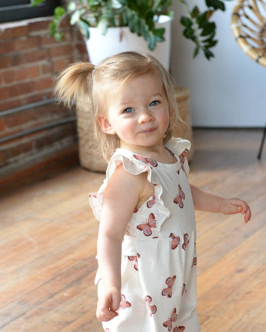 Baby Spring Flutter Long Romper- Butterflies
