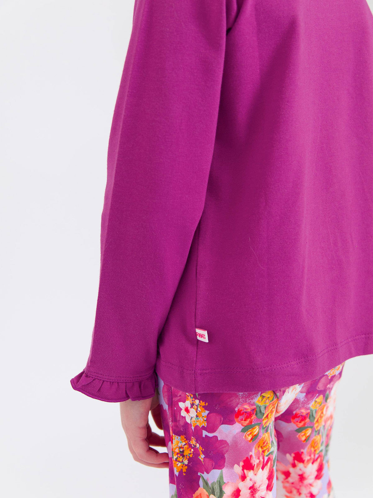 Girls Plum Tart Knit Long Sleeve Ruffle Sleeve Top