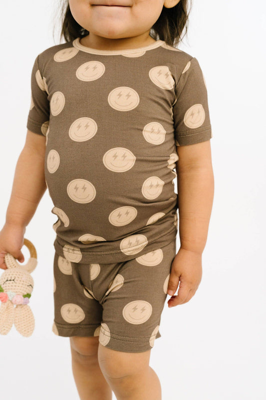 Neutral Smileys Bamboo Shorts Set