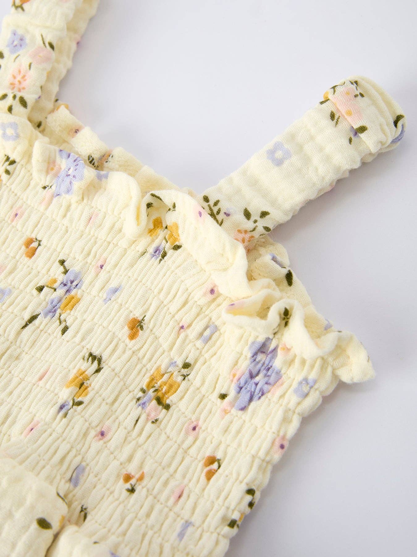 Muslin Floral Smocked Baby Romper with Matching Hat: 12M