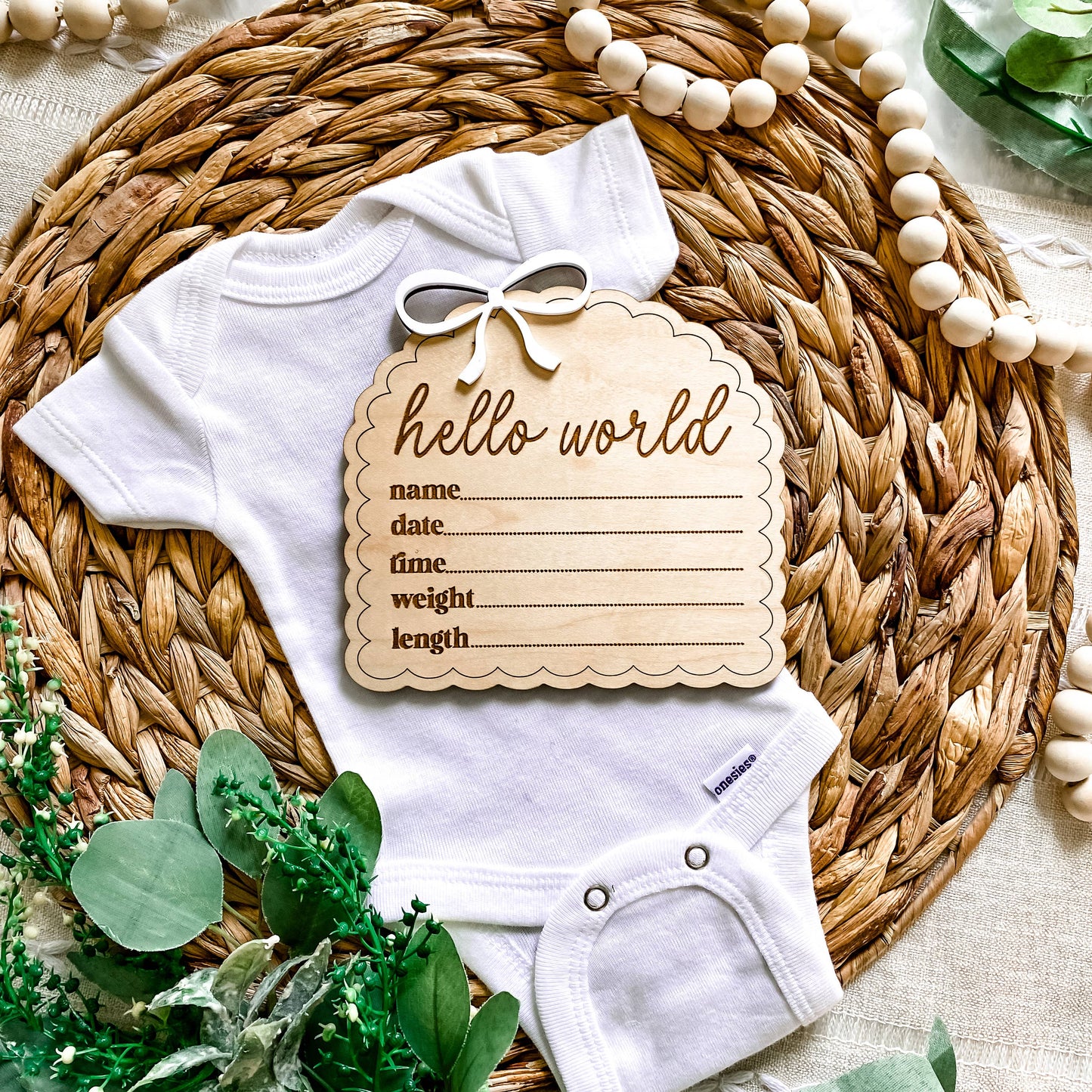 Hello World Birth Stat Sign - Dainty Bow: Blush