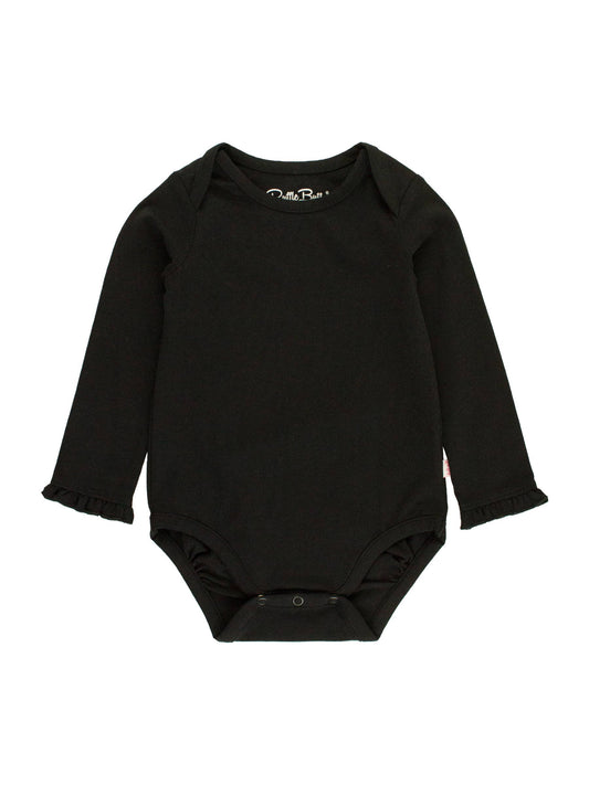 Baby Girls Black Knit Long Sleeve Ruffle Bodysuit