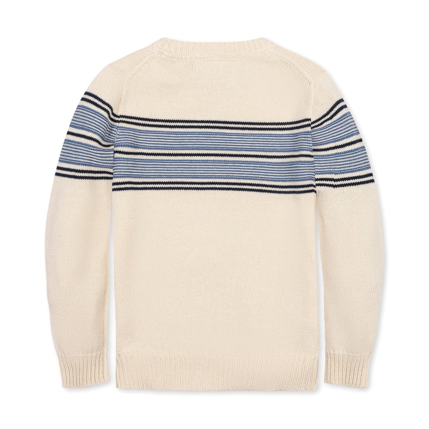 Organic Crewneck Sweater: Ivory and Blue Chest Stripe