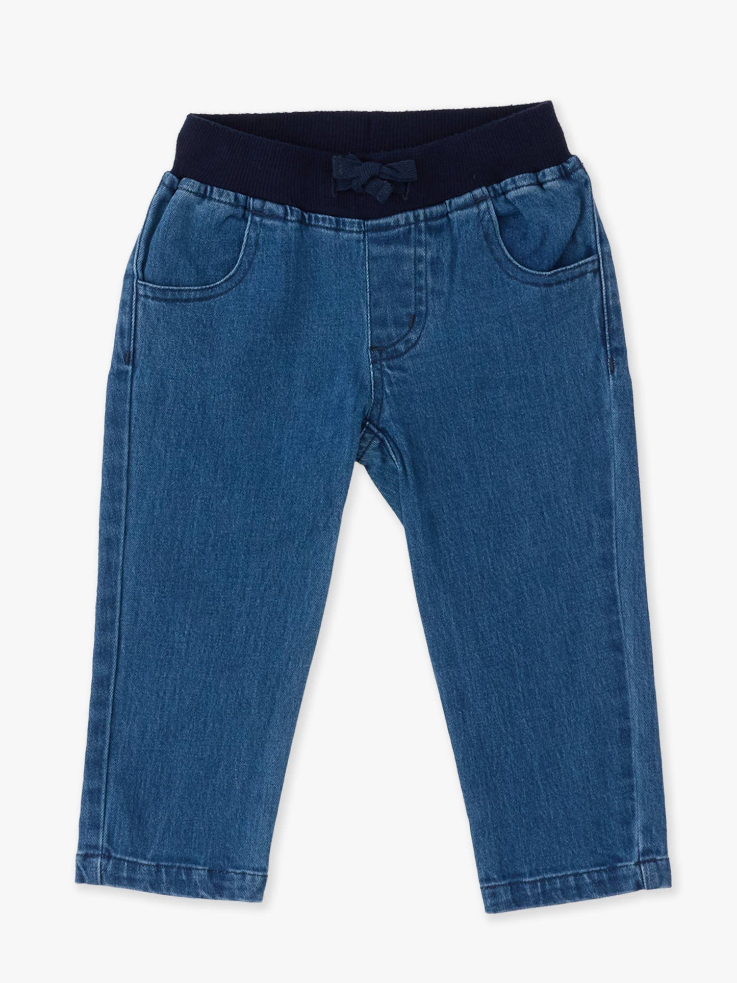 Boys Medium Wash Stretch Denim Pull-on Jeans: Blue
