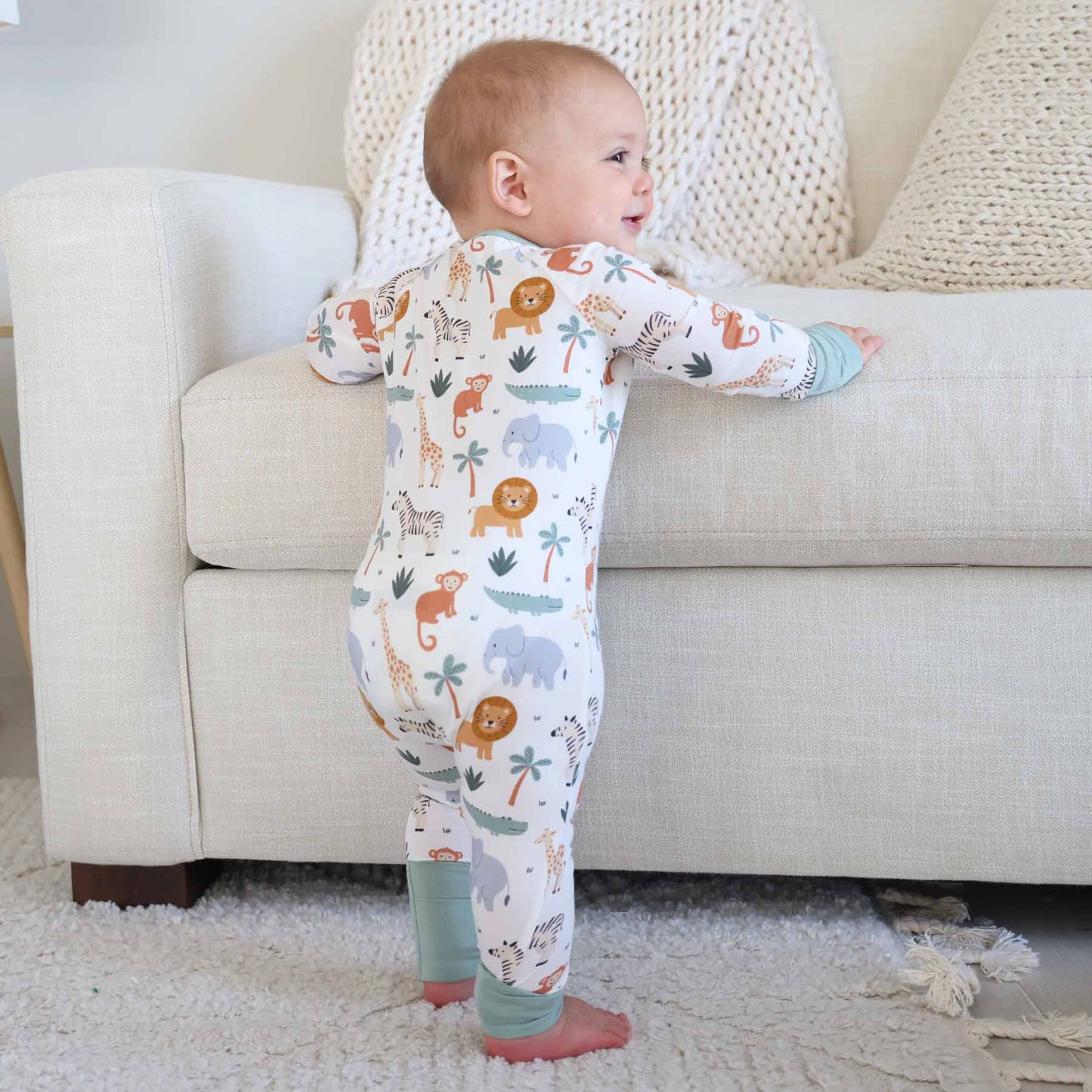Safari Snuggles Convertible Zip Romper: 0-3 months