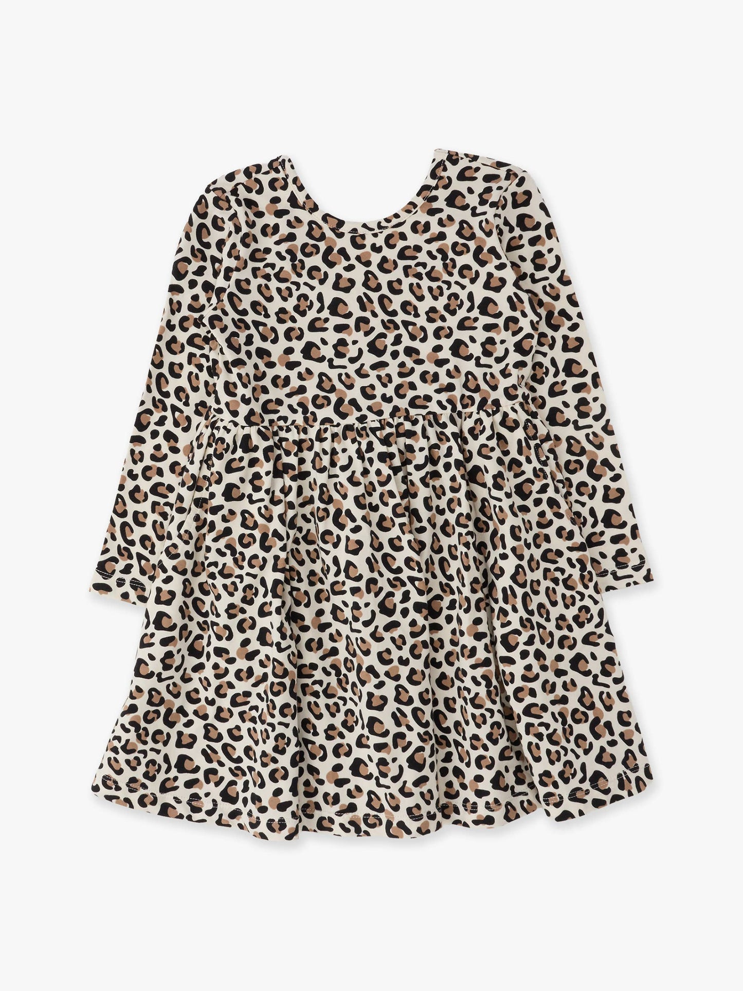 Girls Classic Leopard Knit Long Sleeve Twirl Dress: Multi-Color