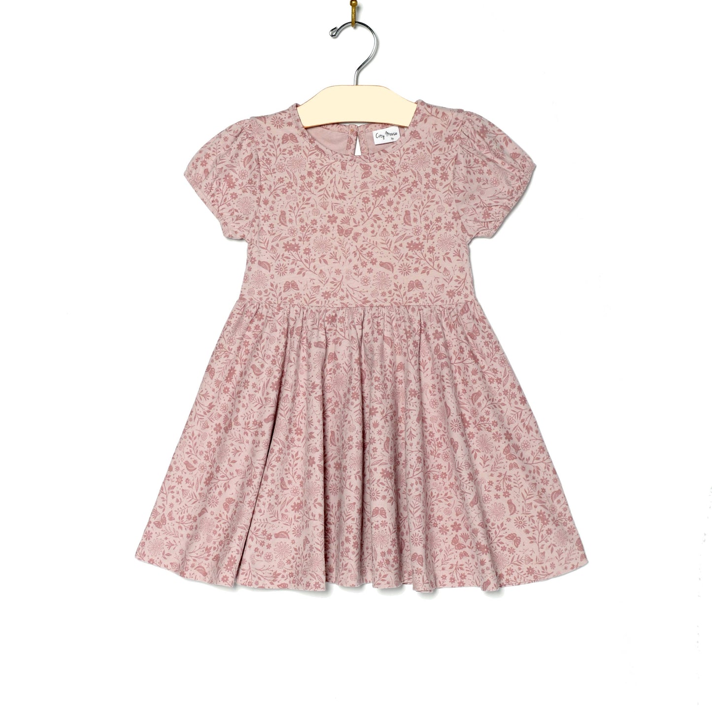 Puff Sleeve Twirl Dress- Birds and Butterflies: 2Y