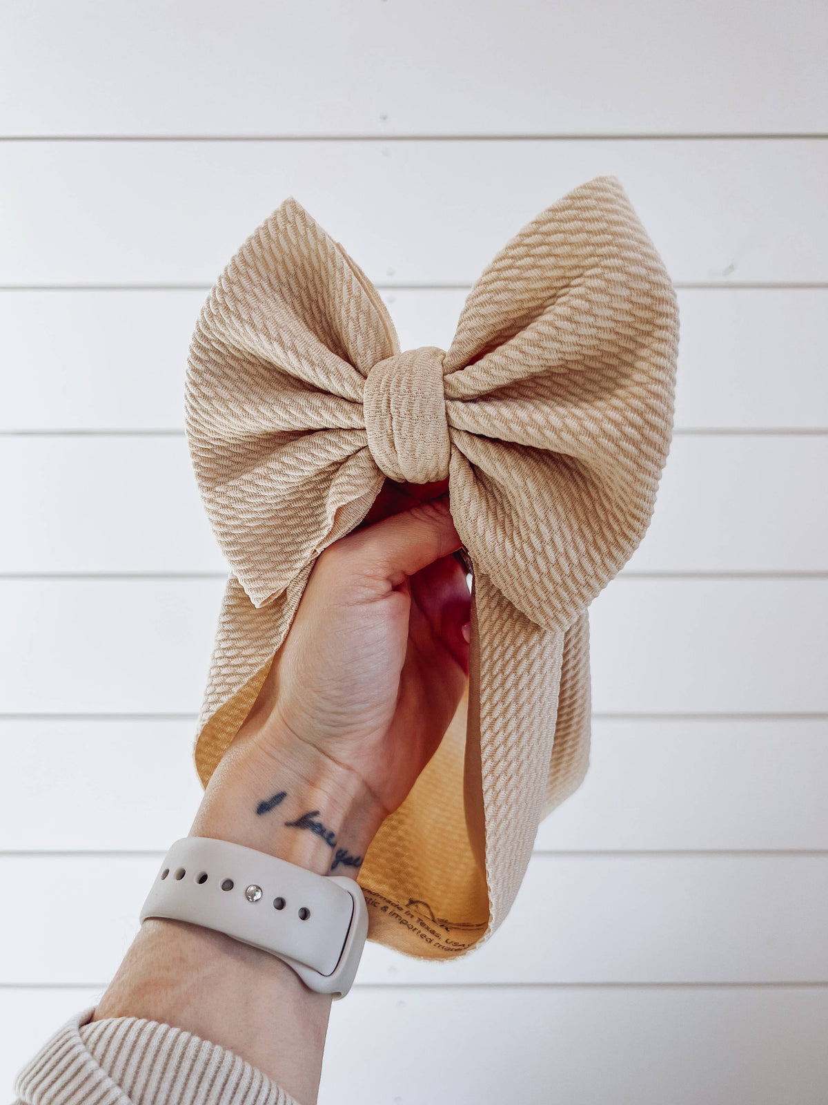 Tan Bullet Bow + Headwrap : NEWBORN HEADWRAP (5INCH BOW) BEST FITS 0-3M