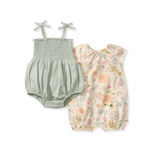 Mediterranean Floral Baby Girl Bubble Romper 2-Pack Set
