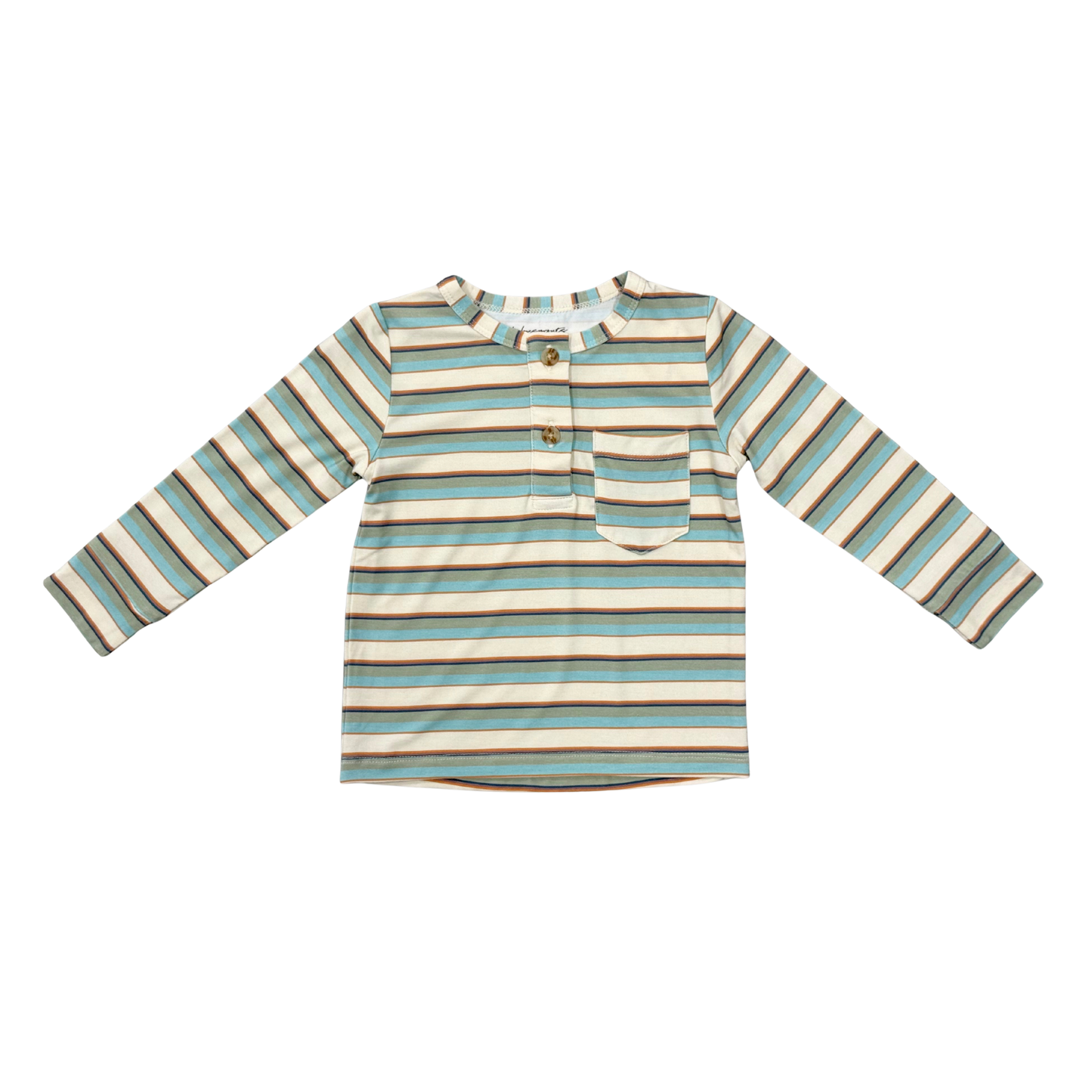Babysprouts Boy's Long Sleeve Henley Shirt: Sage Stripe