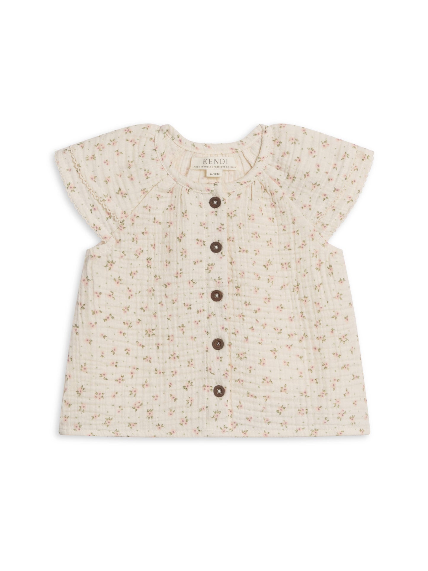 Nelly Muslin Ruffle Sleeve Top - Camellia Floral / Shell + Fern: 3T